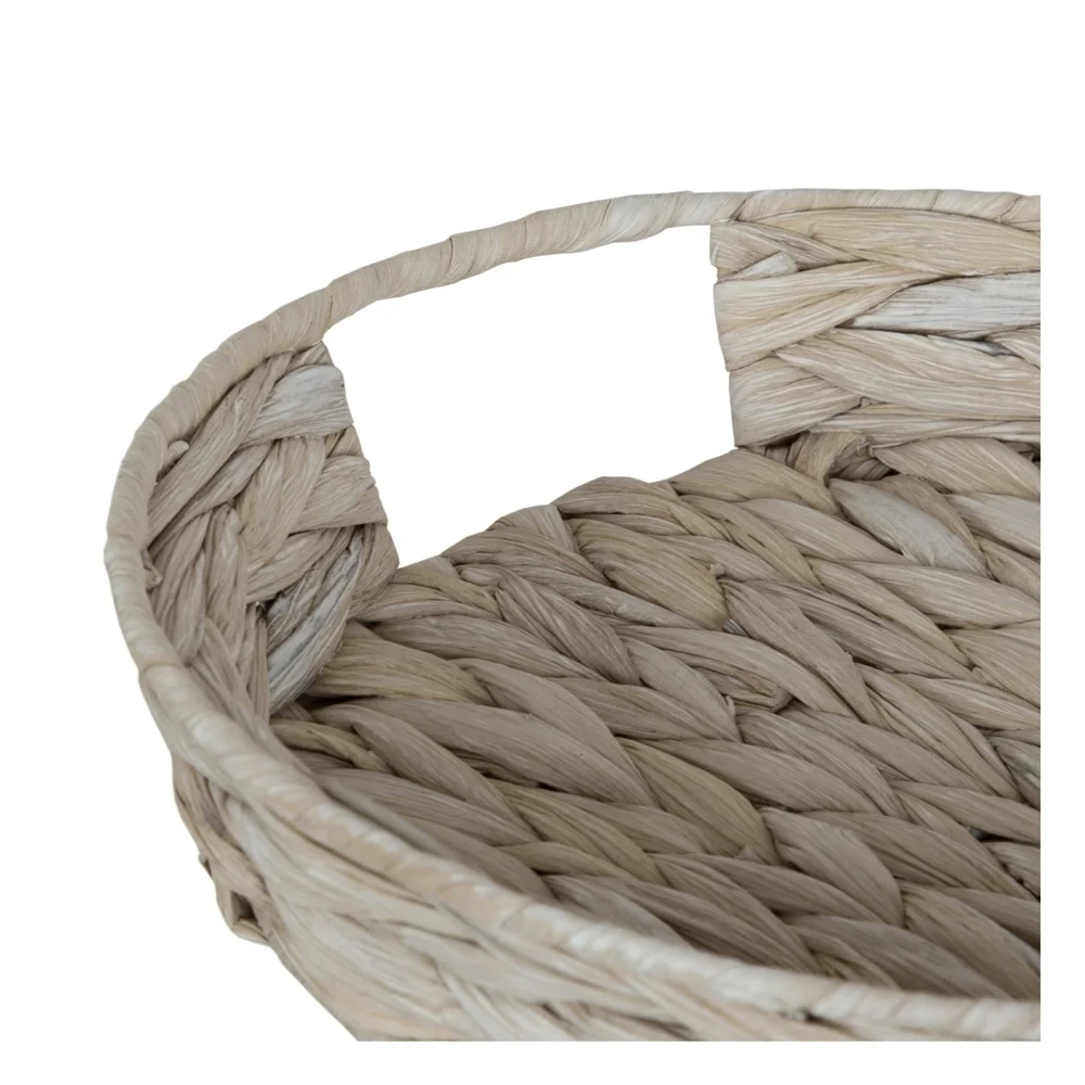 Round Woven Hyacinth Grass Tray In Whitewashed In 11.25in NWT